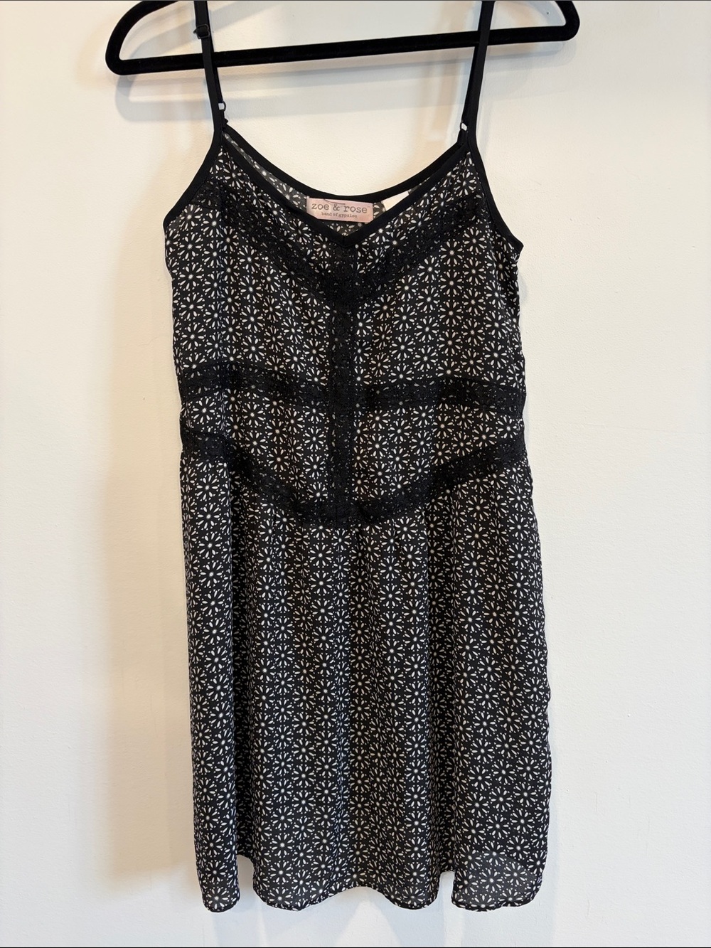 Band of Gypsies Black and White Printed Lace-Trim Chemise
